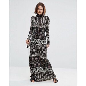 RAGA Black and White Printed Long Sleeve Maxi Dress